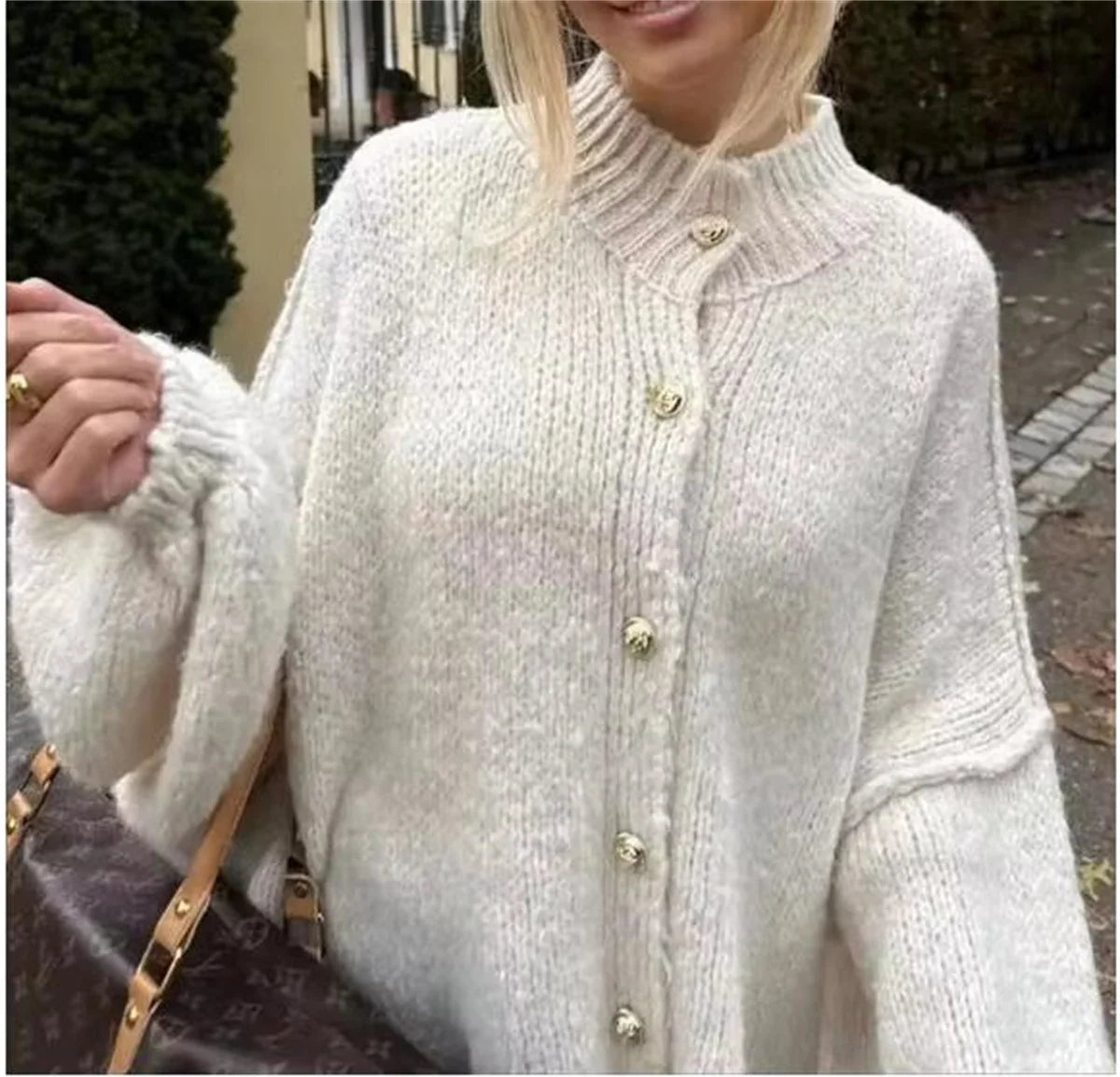 French Fashion Loose O-Neck Sweater Cardigan