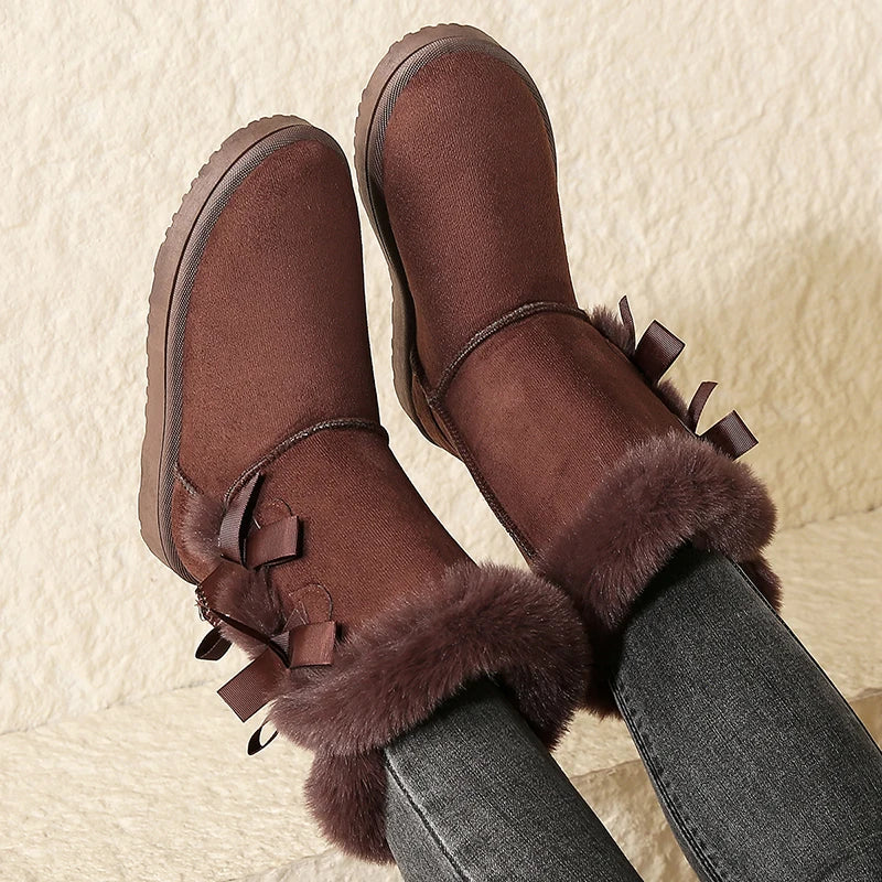 Women Flock Fluffy Suede Snow Boots