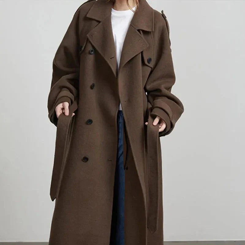 Elegant Brown Woolen Overcoat