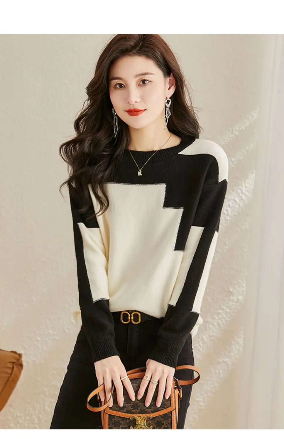 Autumn Winter Oversized Contrast Color Sweater for Women