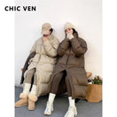 Switch Long down coat for women, autumn/winter, loose casual fit, CHIC VEN, warm duck down insulation. 1 image