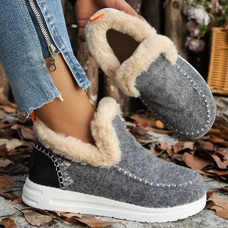 Warm Fur Slip-On Ankle Boots for Women