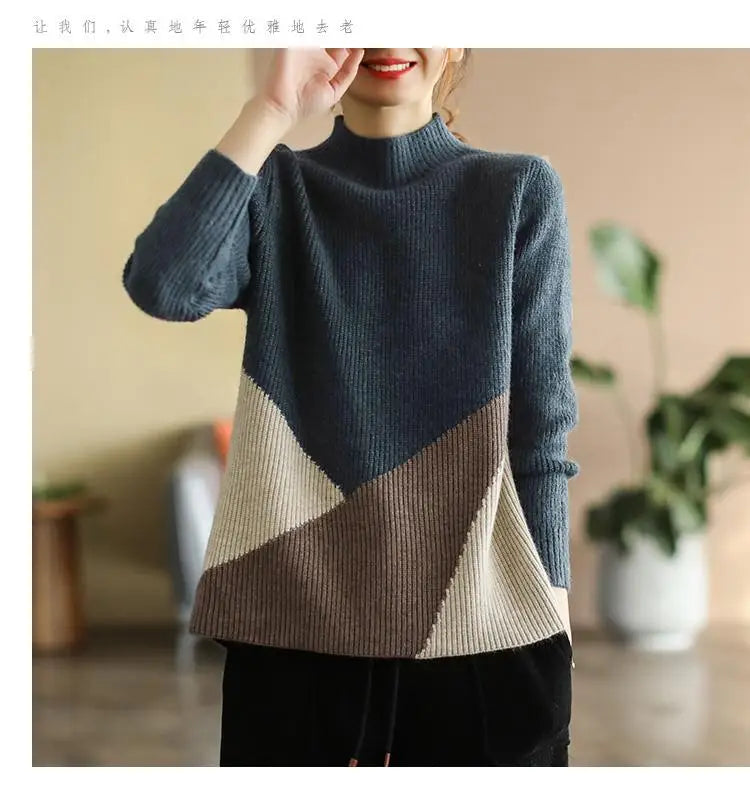 Autumn Winter Panelled Vintage Sweaters for Women