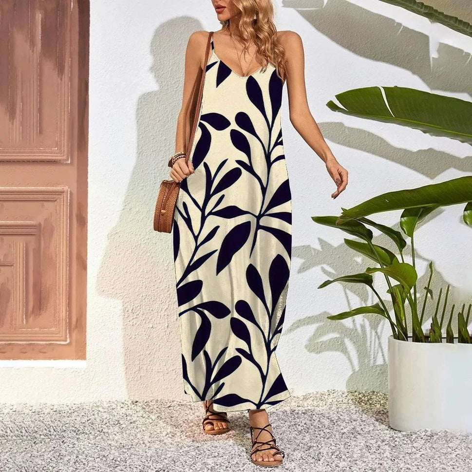 Chic Plus Size 3D Feather Print Maxi Dress