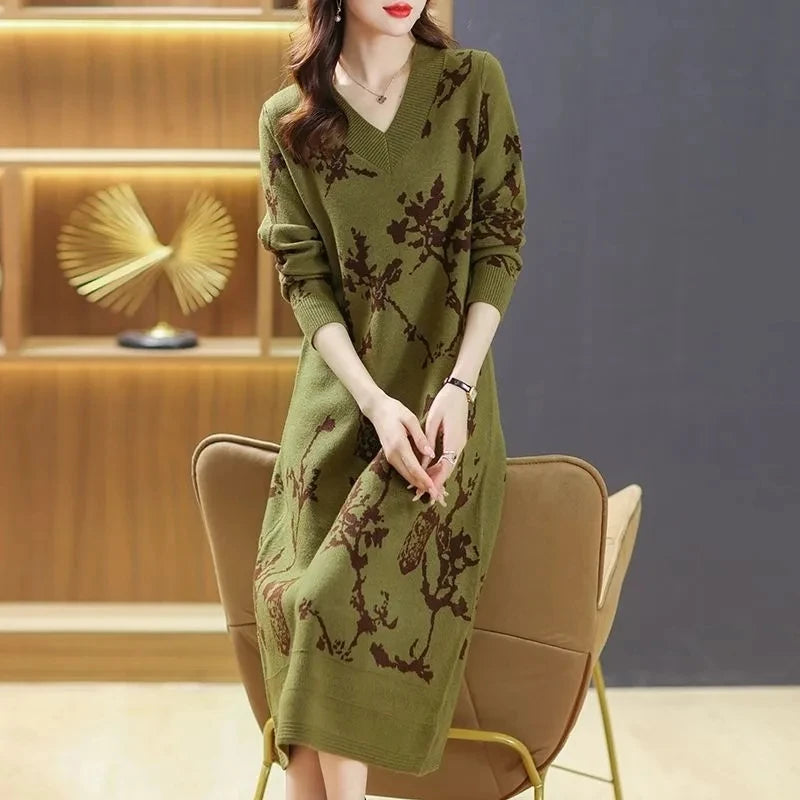 Temperament V-Neck Sweater Dress