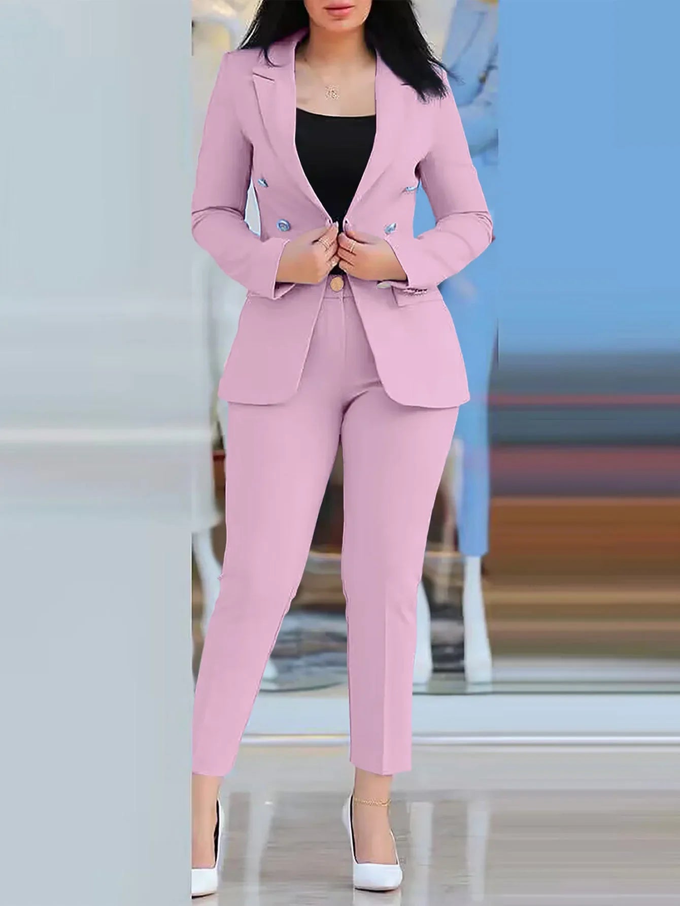 2-Piece Office Clothing Set - Blazer & Pencil Pants at Alphadarling