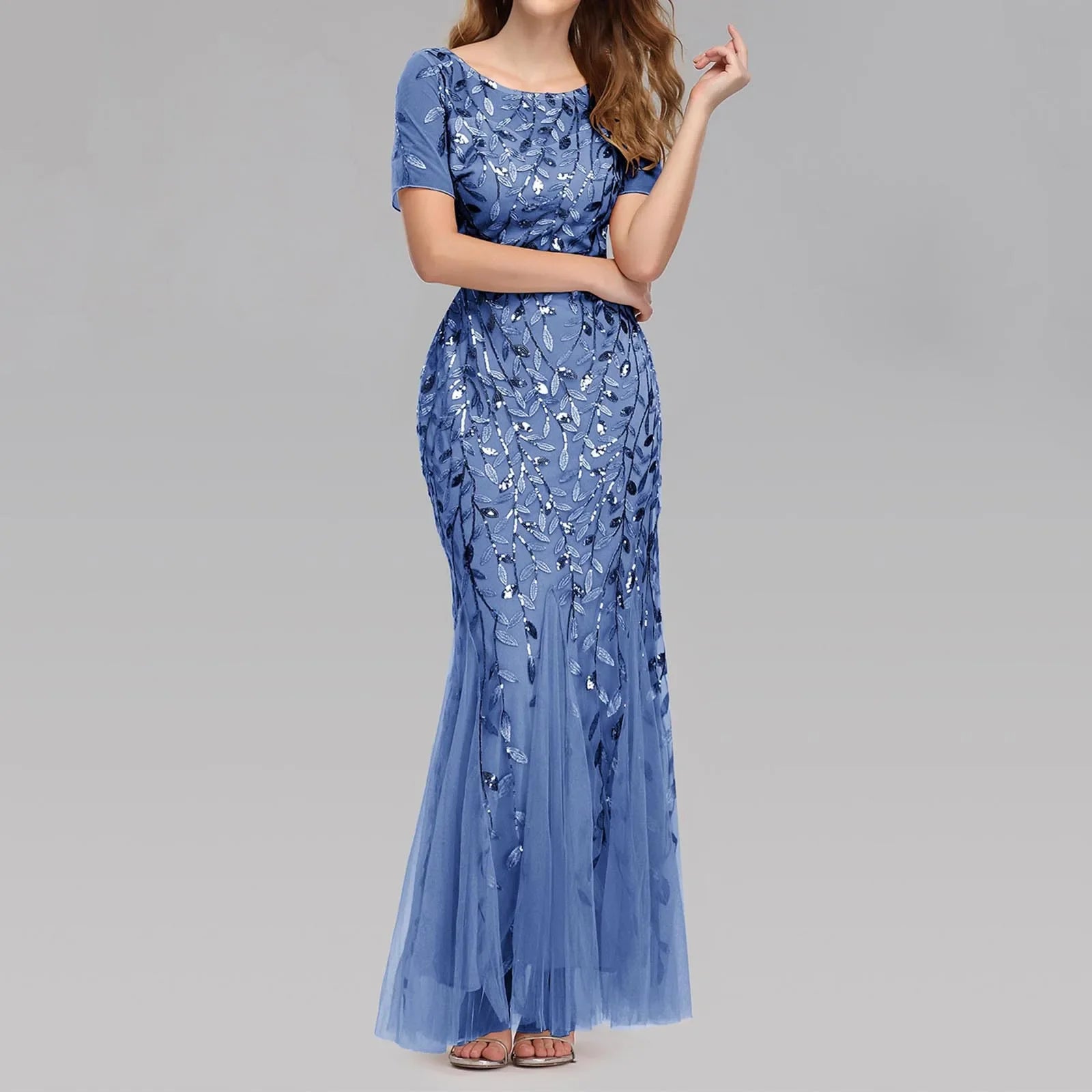 Luxury Sequin Mesh Evening Maxi Dress