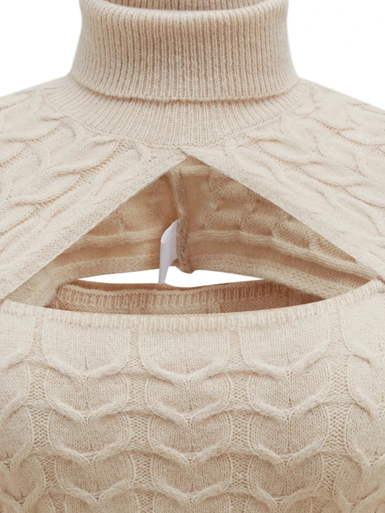 ONELINK Beige Turtleneck Hollow Out Plus Size Sweater