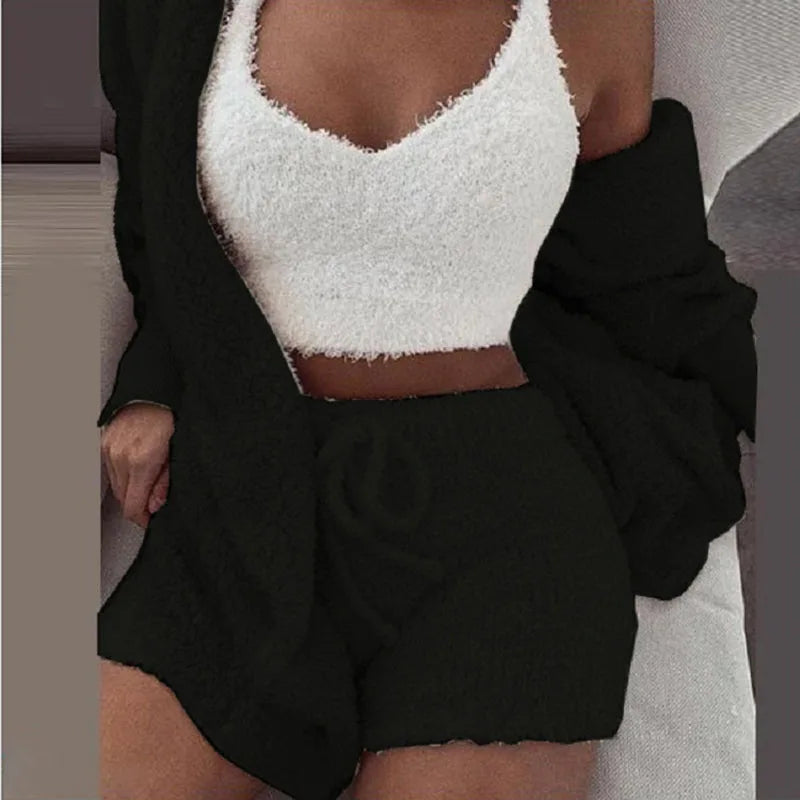 3PCS Thickened Warm Sleepwear Set for Winter