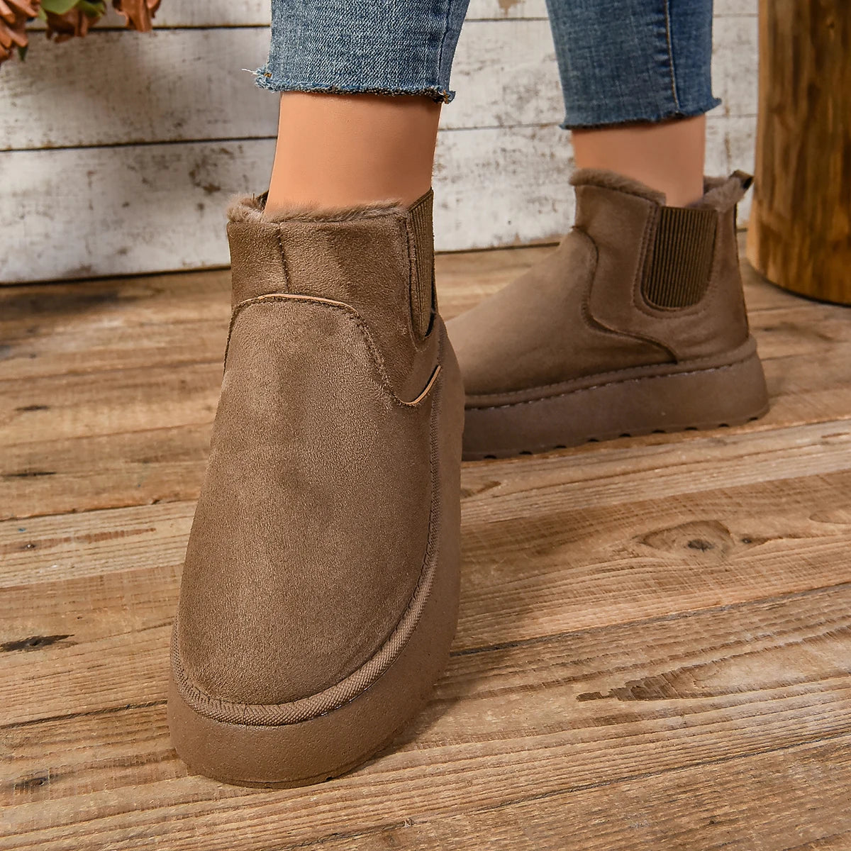 Cozy Suede Fur Chelsea Ankle Boots