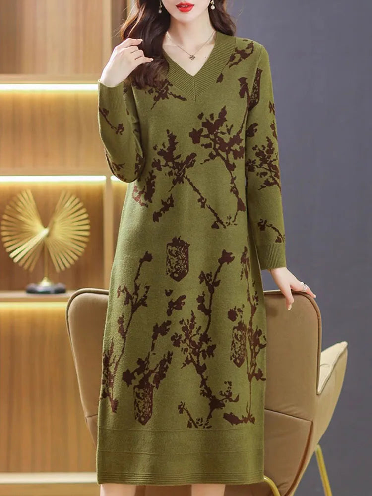 Temperament V-Neck Sweater Dress