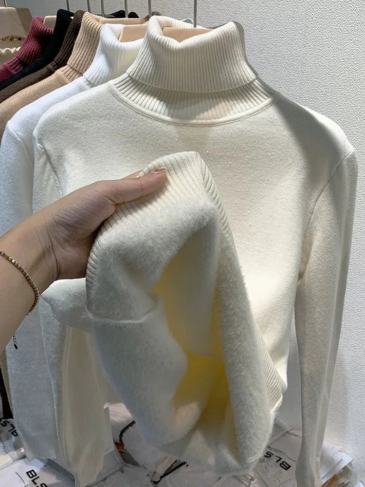 Elegant Velvet Lined Turtleneck Sweater for Women