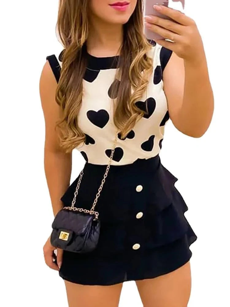 Sweet Ladies 2-Piece Heart Print Outfit