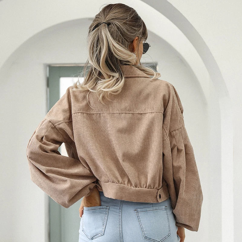 Autumn Cropped Corduroy Jacket - Vintage Winter Style