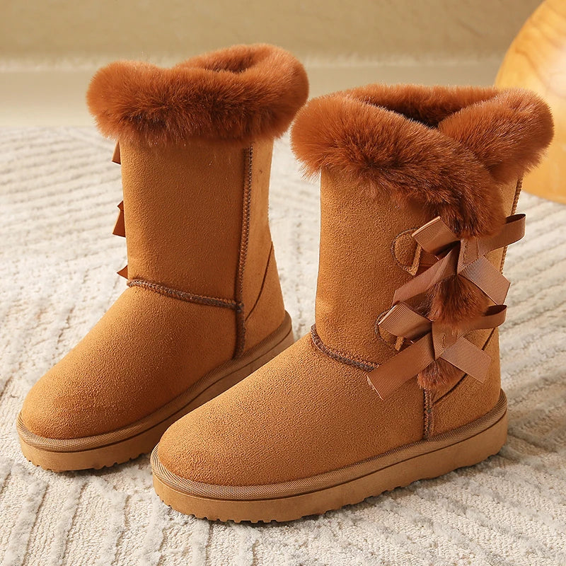 Women Flock Fluffy Suede Snow Boots