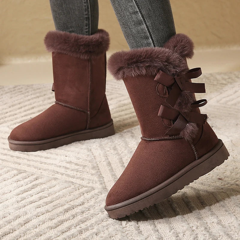 Women Flock Fluffy Suede Snow Boots