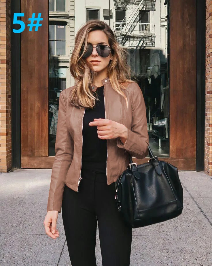 Chic Slim Fit Faux Leather Jacket