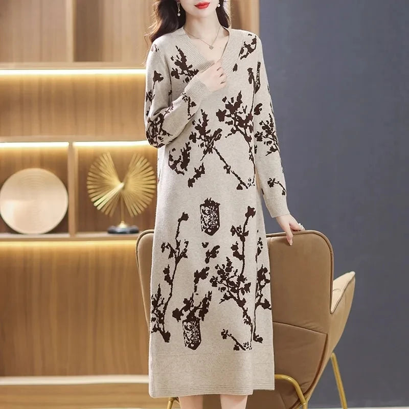 Temperament V-Neck Sweater Dress