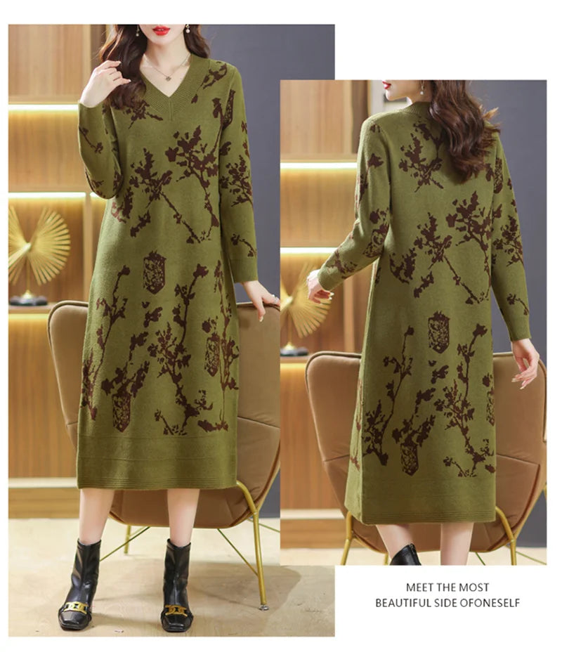 Temperament V-Neck Sweater Dress