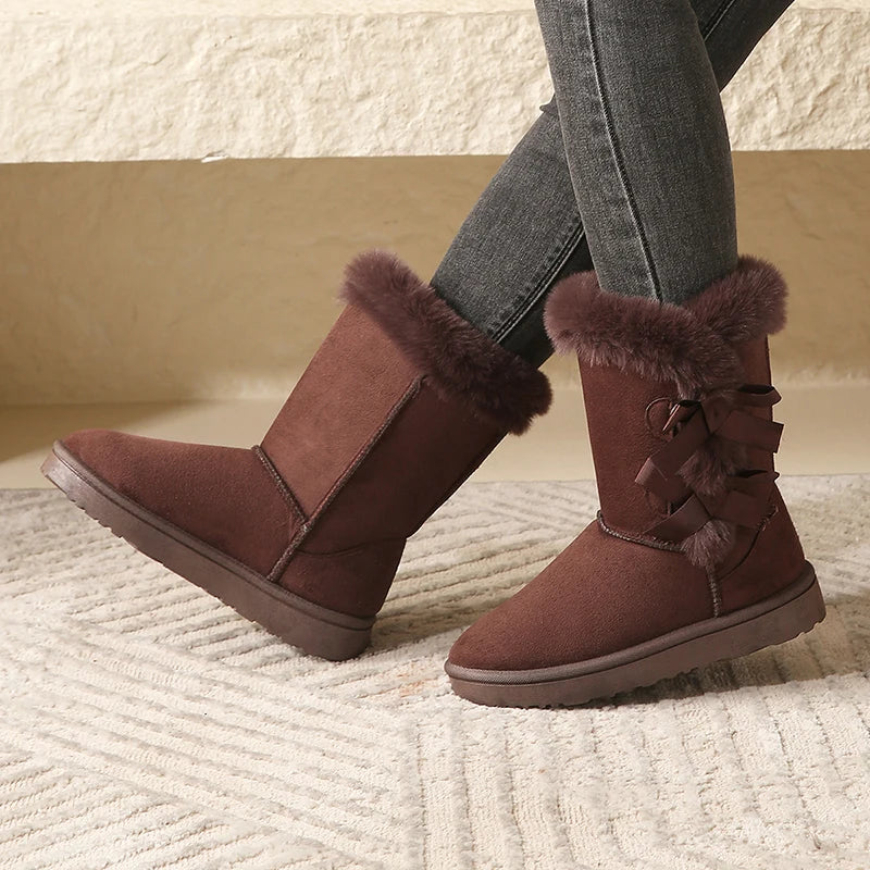 Women Flock Fluffy Suede Snow Boots