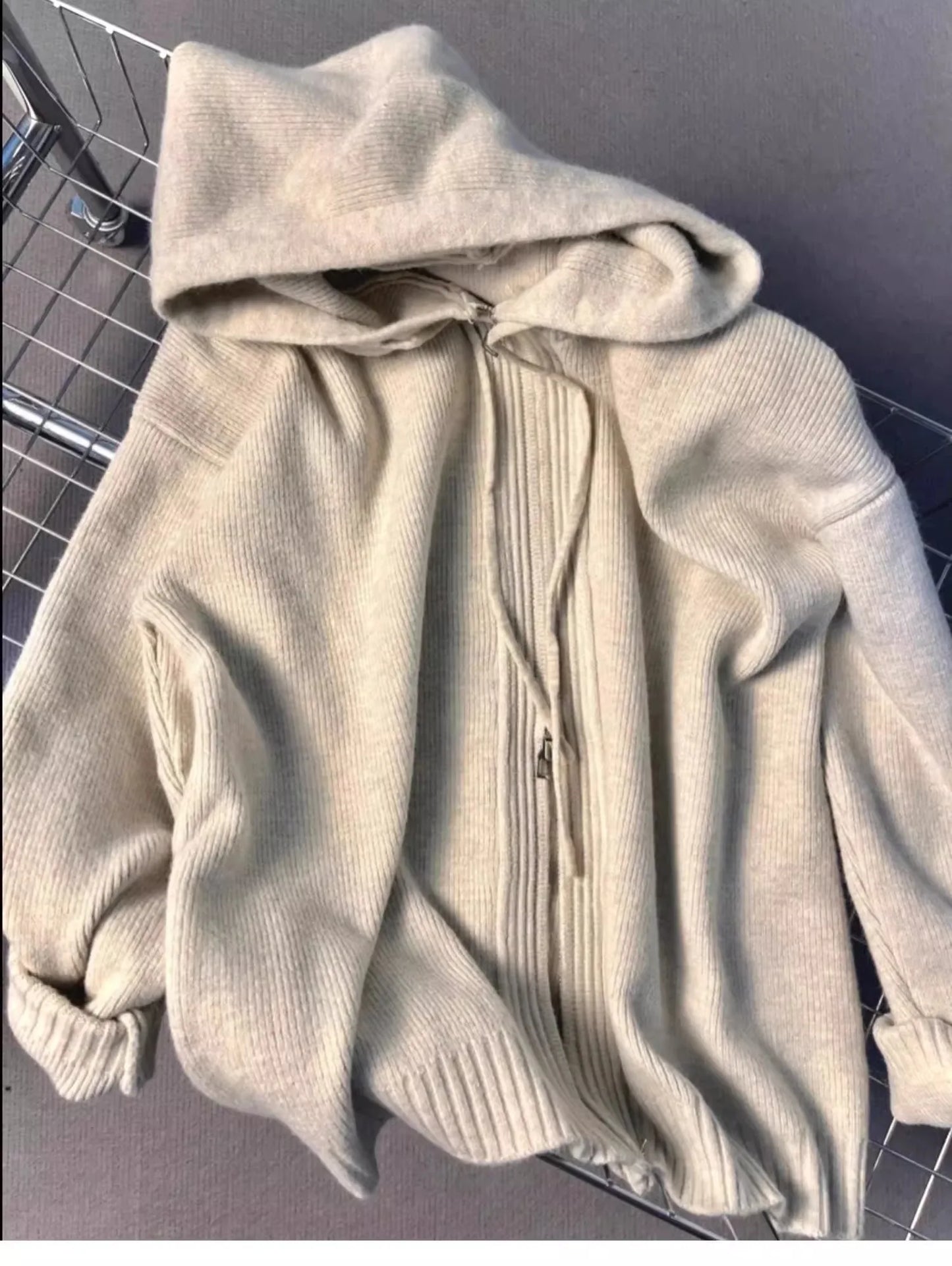 Gray Hooded Sweater Coat for Women