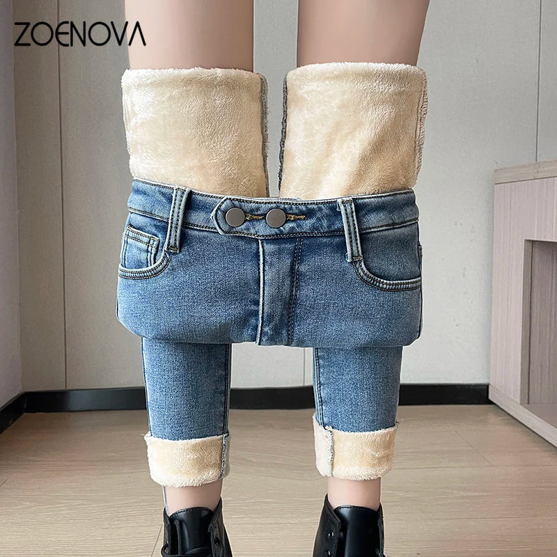 ZOENOVA Winter Velvet High Waist Skinny Jeans for Women