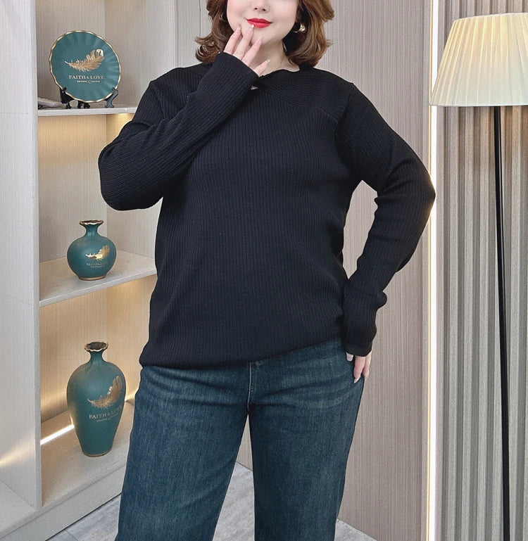 Plus Size Hollow Neck Sweater - Autumn Winter Knitwear