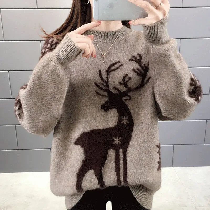 Autumn Winter Plus Size Long Sleeve Knitting Pullovers for Women