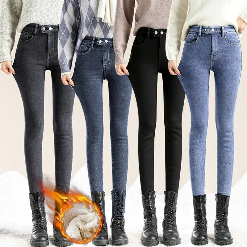 ZOENOVA Winter Velvet High Waist Skinny Jeans