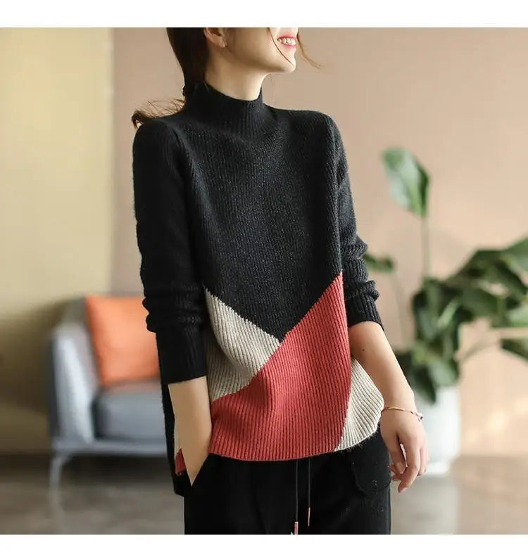 Autumn Winter Panelled Vintage Sweaters for Women