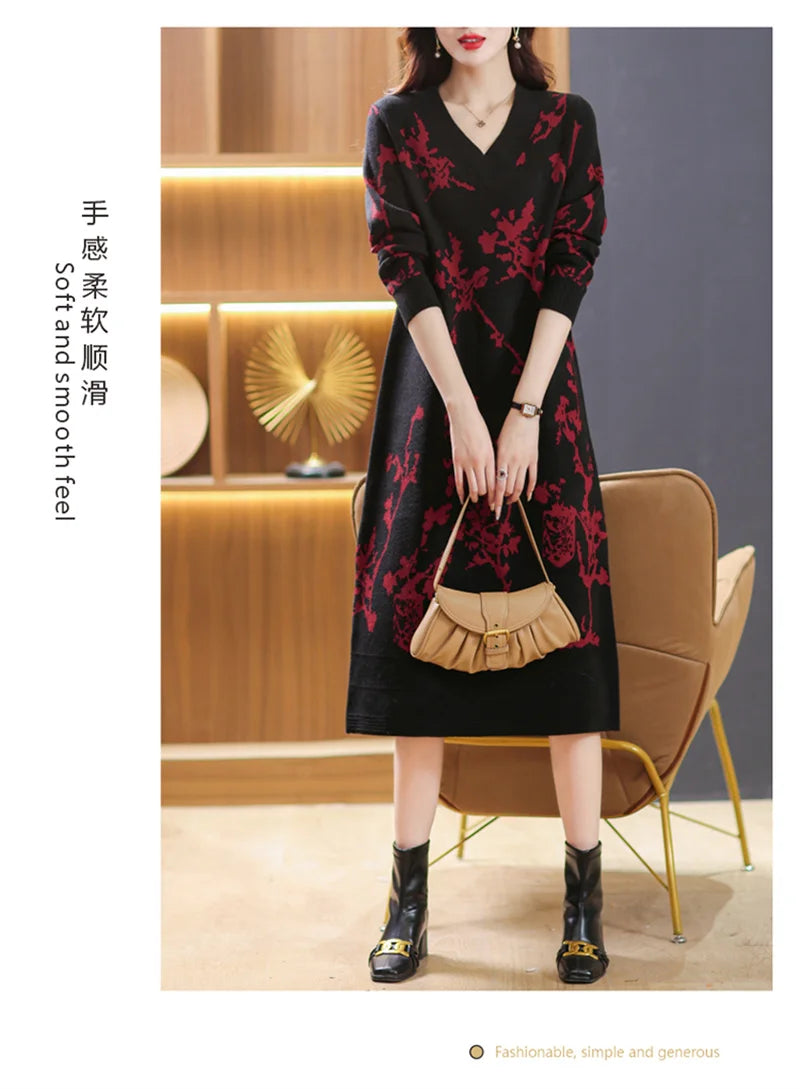 Temperament V-Neck Sweater Dress