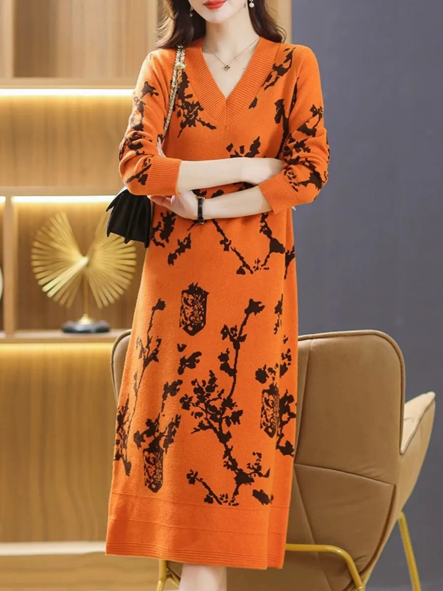 Temperament V-Neck Sweater Dress