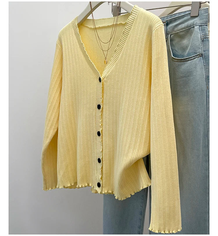 Plus Size Women's Sweater - Autumn Pleated Knitted Cardigan