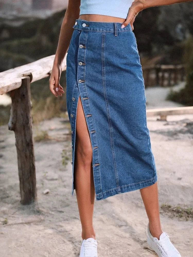 Women's A-Line Side Split Denim Skirt