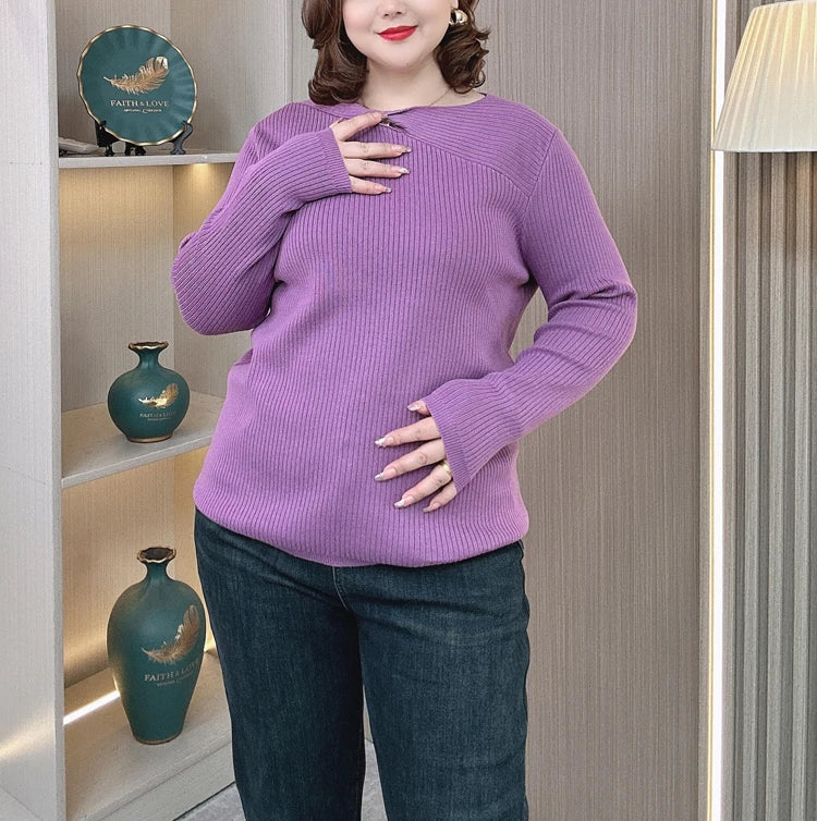 Plus Size Hollow Neck Sweater - Autumn Winter Knitwear