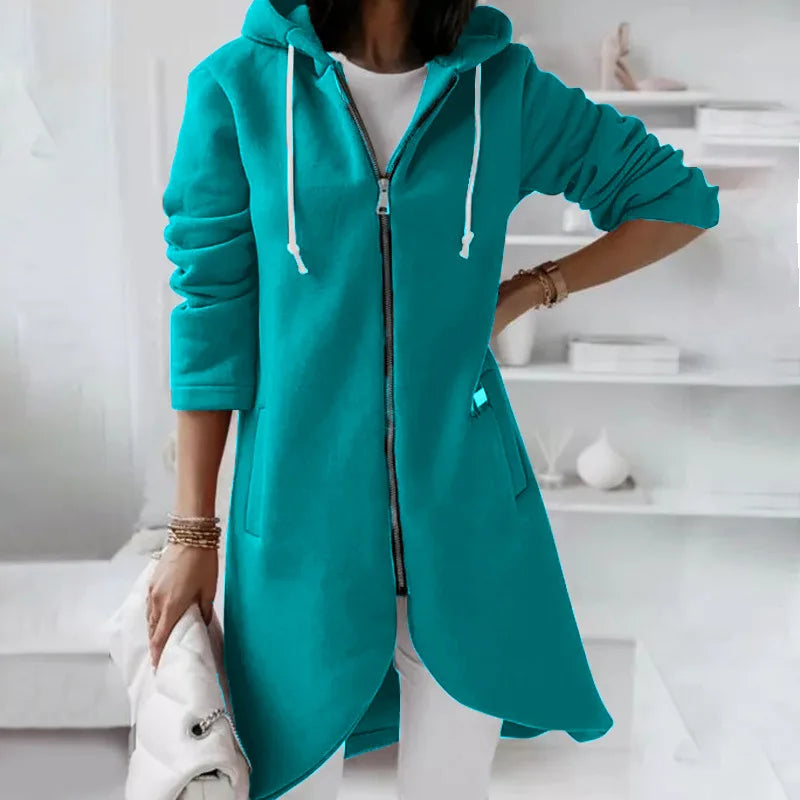 Oversized Loose Zip Sweatshirt with Tie Collar