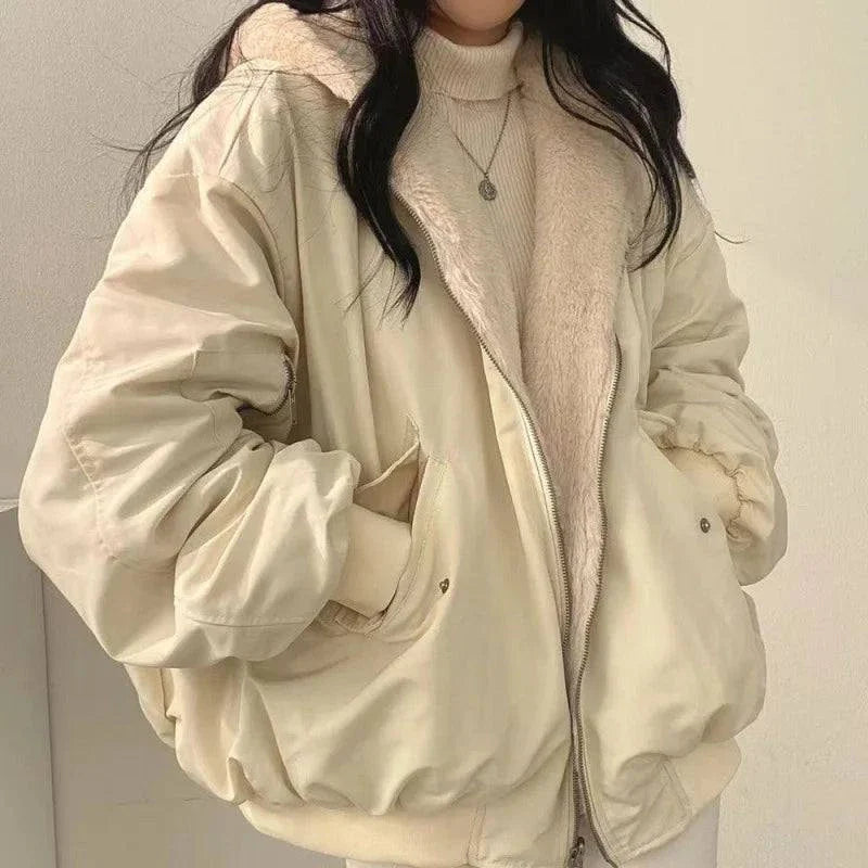 Winter Thicken Warm Parkas Women Oversized Kawaii Double-Sided Hooded Coat in Korean Fashion Style