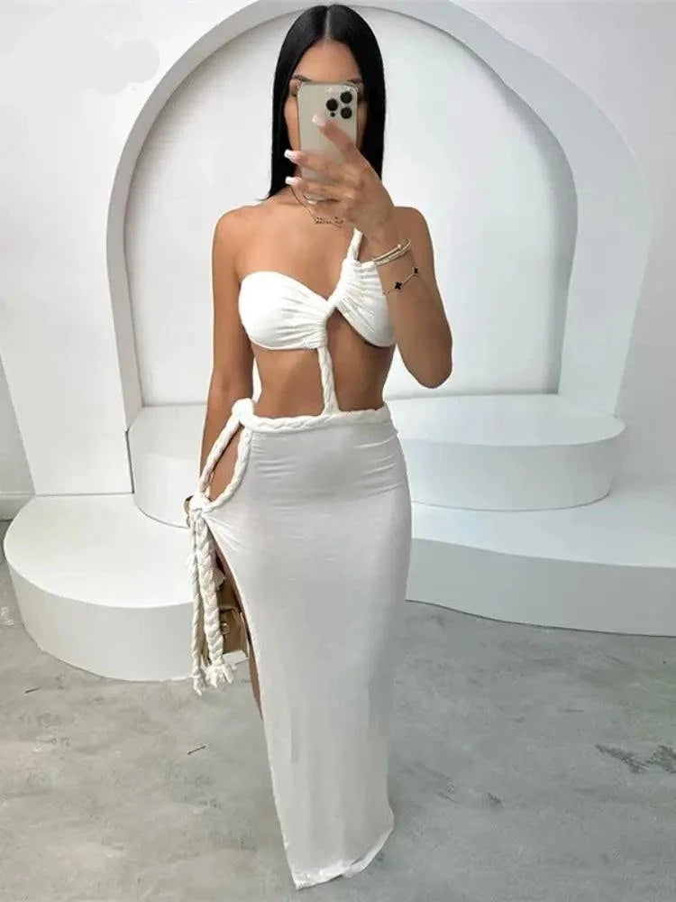 Joskaa Elegant White Cutout Maxi Dress