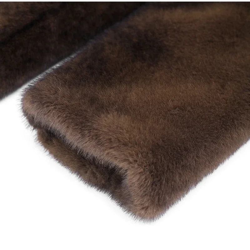 Dark Brown Faux Fur Long Overcoat for Women