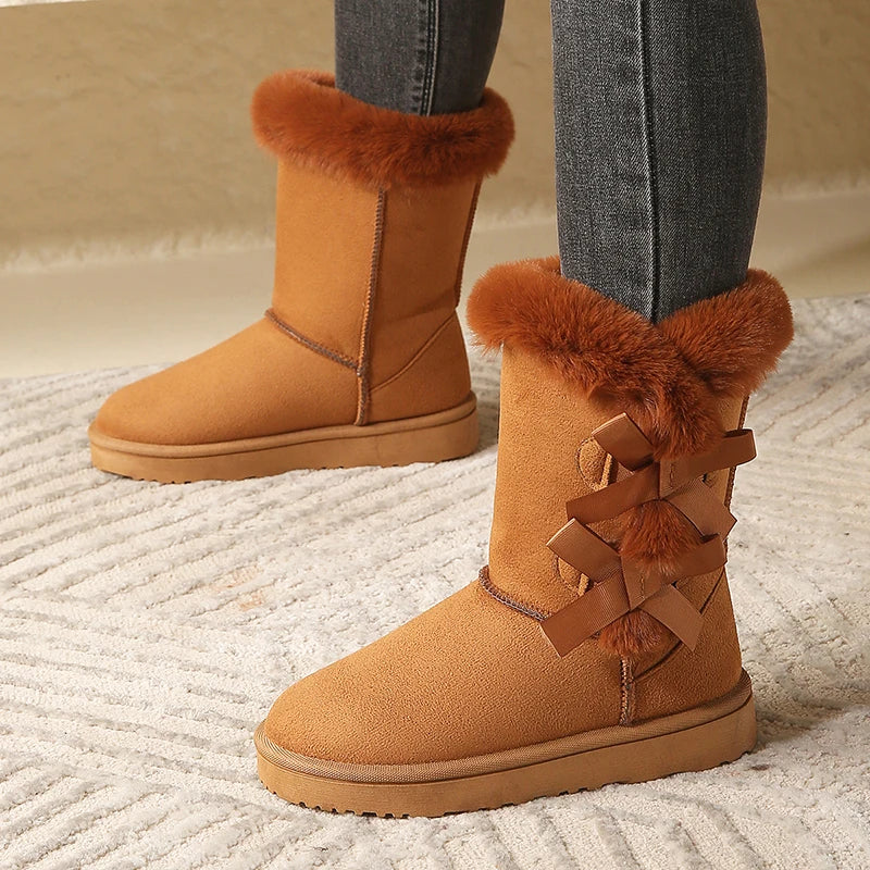 Women Flock Fluffy Suede Snow Boots