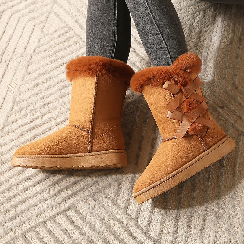 Women Flock Fluffy Suede Snow Boots