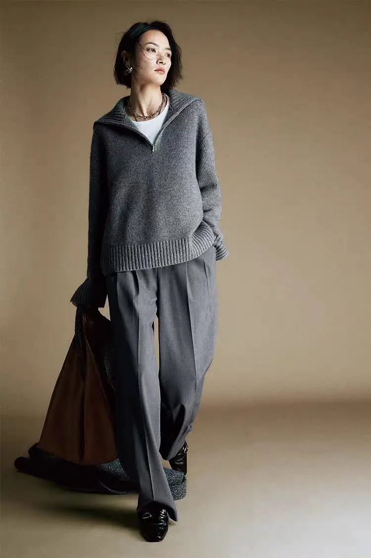 Autumn and Winter Half Zipper Cashmere Sweater for Women