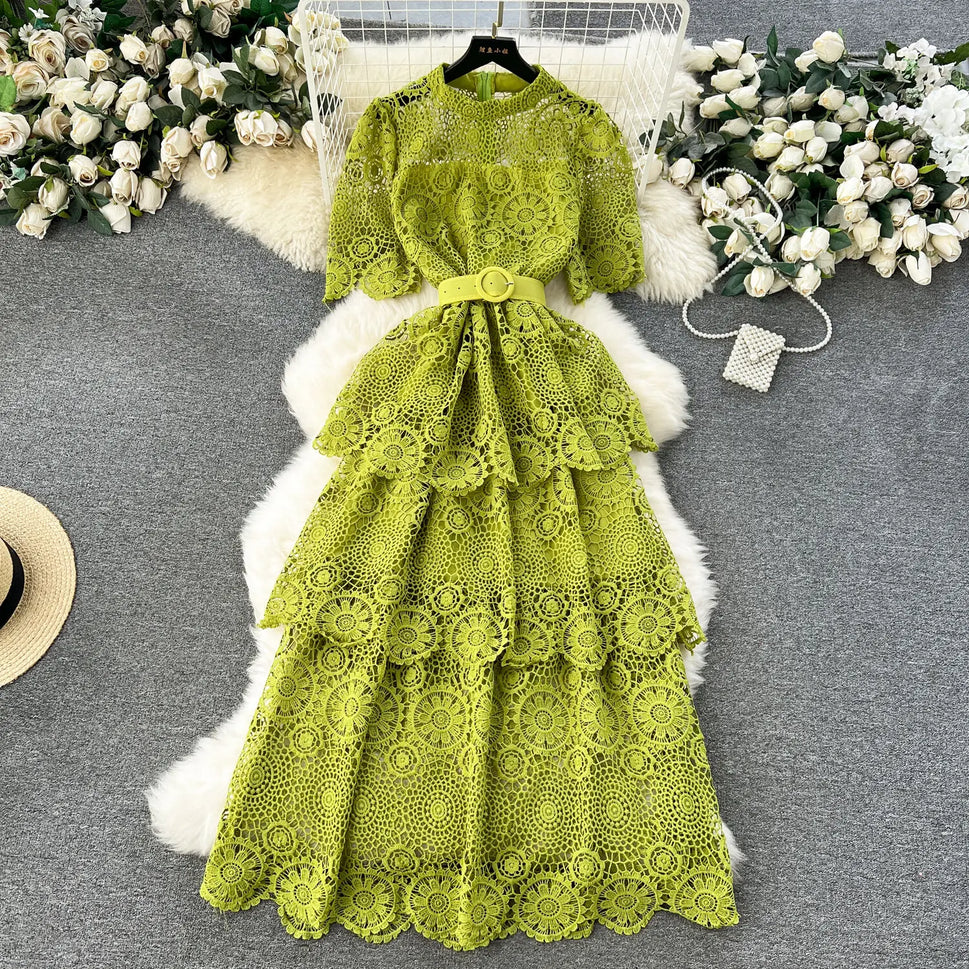 Ruffles Lace High Waist Dress – Sweet Style