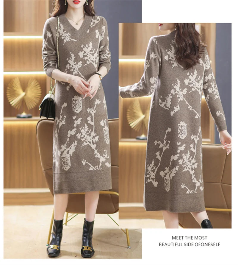 Temperament V-Neck Sweater Dress