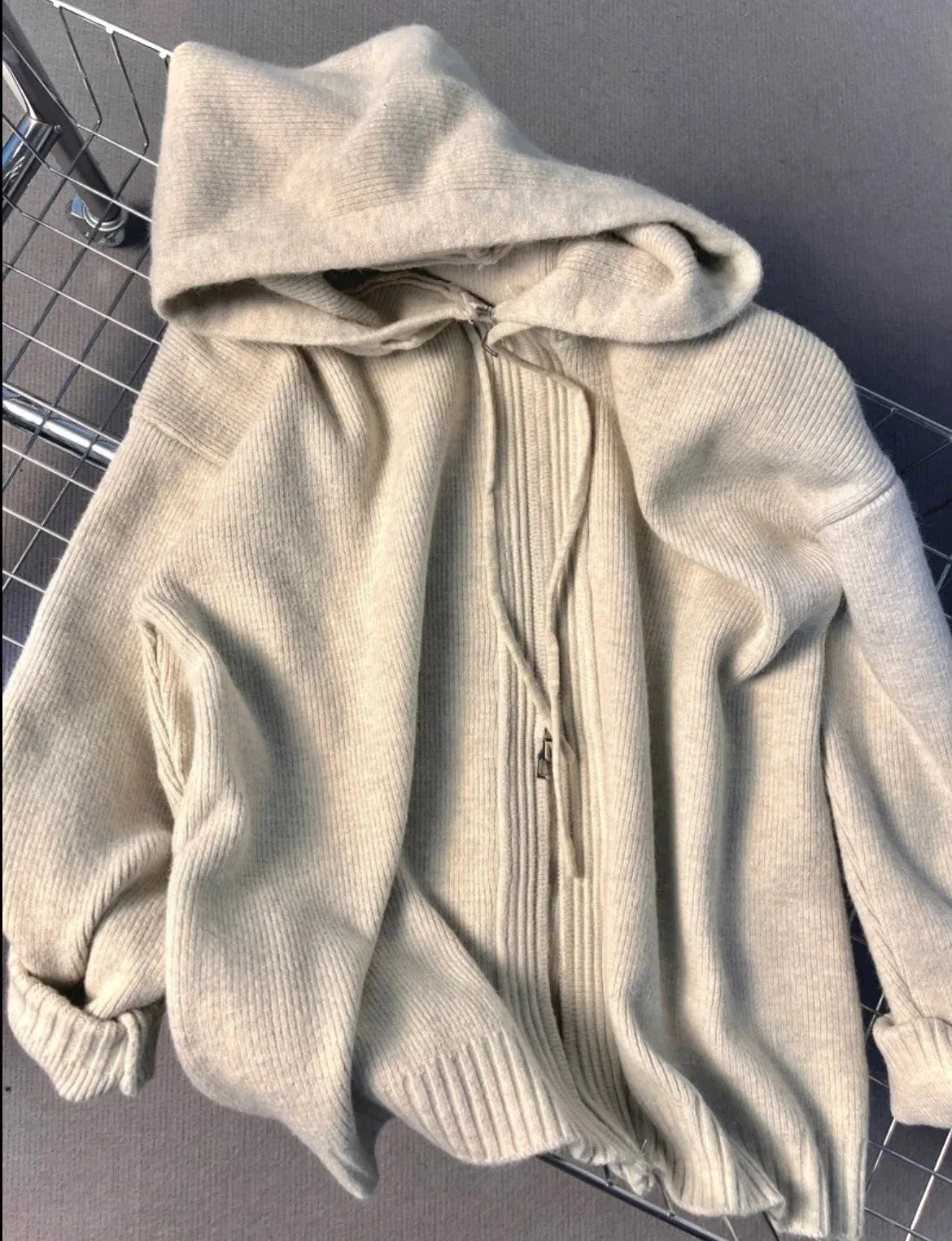 Gray Hooded Sweater Coat for Women