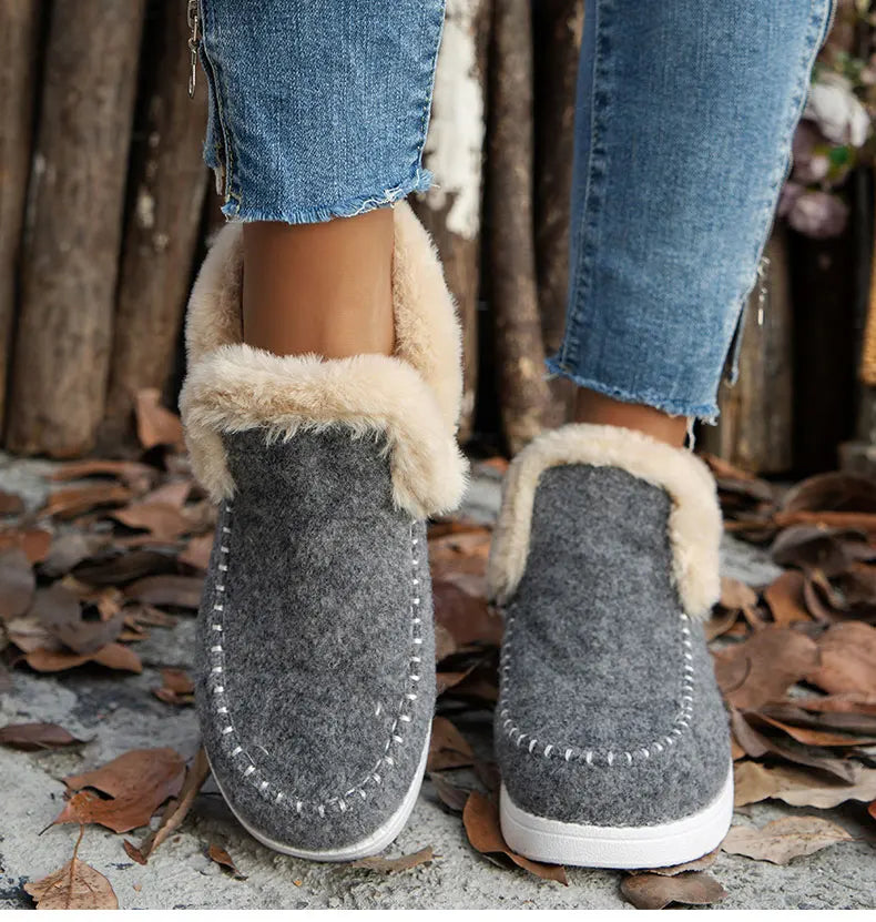 Warm Fur Slip-On Ankle Boots for Women