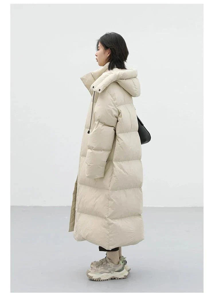 Women's down coat, Korean loose hooded long winter jacket, thick and warm.