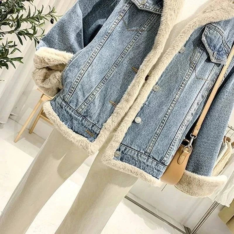 Retro Fur Collar Denim Jacket