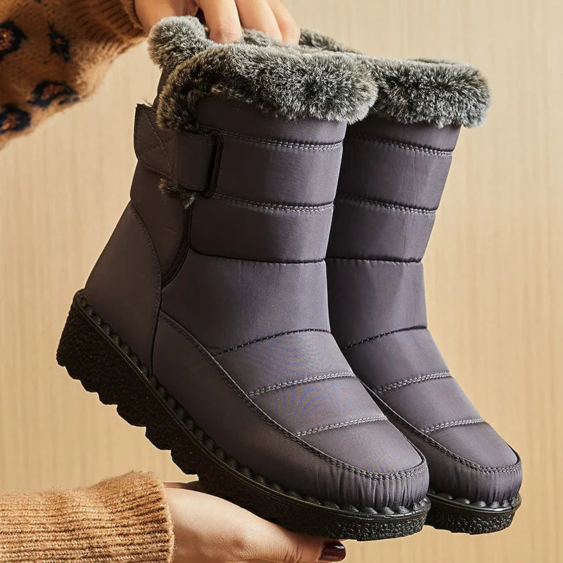 Trendy Waterproof Ankle Boots with Fur for Women