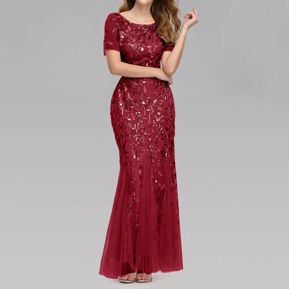 Luxury Sequin Mesh Evening Maxi Dress